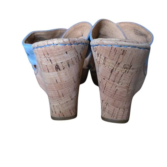 Born Women's Size 7 Blue Tan Cork Leather Wedge Heels - Picture 4 of 7